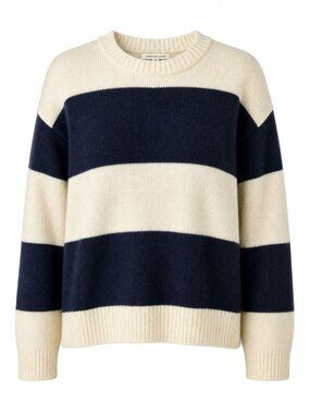 American Eagle Cream Navy Striped Oversized Crewneck Sweater L